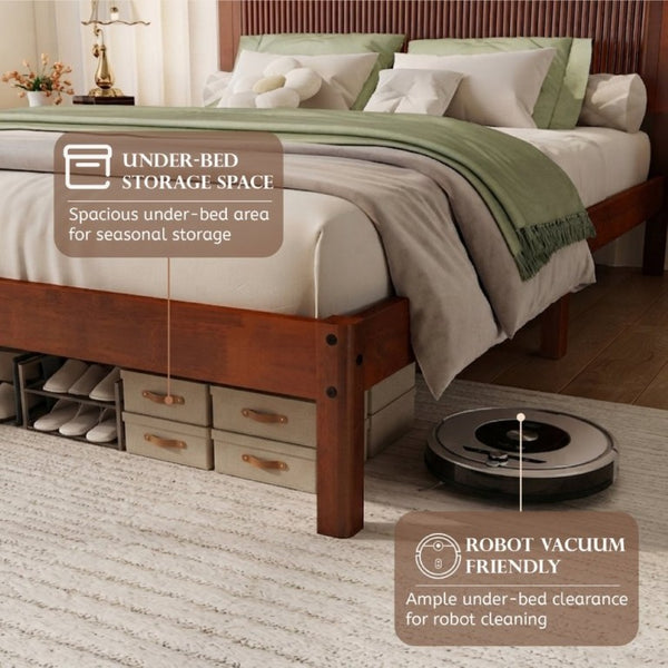 English Elm Queen Solid Rubberwood Platform Bed Sculptural Wave Headboard Walnut Finish W504P473271