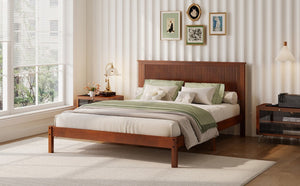 English Elm Queen Solid Rubberwood Platform Bed Sculptural Wave Headboard Walnut Finish W504P473271