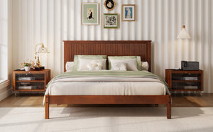 English Elm Queen Solid Rubberwood Platform Bed Sculptural Wave Headboard Walnut Finish W504P473271