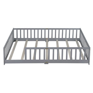English Elm Queen Floor Bed Solid Rubberwood Frame with Safety Guardrails for Kids Toddler Sleep Grey W504P473677