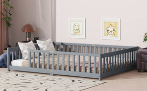 English Elm Queen Floor Bed Solid Rubberwood Frame with Safety Guardrails for Kids Toddler Sleep Grey W504P473677