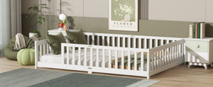 English Elm Queen Floor Bed Solid Rubberwood Frame with Safety Guardrails for Kids Toddler Sleep White W504P473678