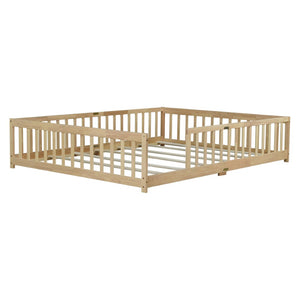 English Elm Queen Floor Bed Solid Rubberwood Frame with Safety Guardrails for Kids Toddler Sleep W504P473679
