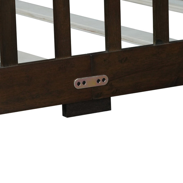 English Elm Queen Floor Bed Solid Rubberwood Frame with Safety Guardrails for Kids Toddler Sleep Espresso W504P473680