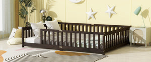 English Elm Queen Floor Bed Solid Rubberwood Frame with Safety Guardrails for Kids Toddler Sleep Espresso W504P473680