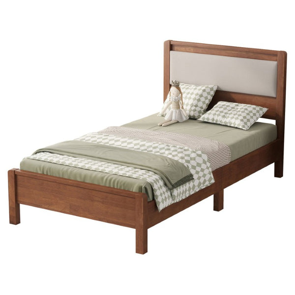 English Elm Twin XL Solid Rubberwood Bed with Upholstered Headboard and Reinforced Support Frame Twin XL Brown W504P486747