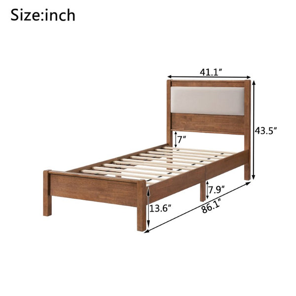 English Elm Twin XL Solid Rubberwood Bed with Upholstered Headboard and Reinforced Support Frame Twin XL Brown W504P486747