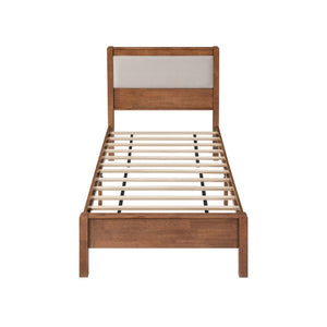 English Elm Twin XL Solid Rubberwood Bed with Upholstered Headboard and Reinforced Support Frame Twin XL Brown W504P486747