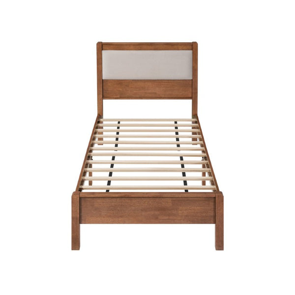 English Elm Twin XL Solid Rubberwood Bed with Upholstered Headboard and Reinforced Support Frame Twin XL Brown W504P486747
