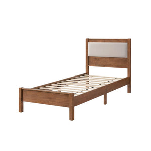 English Elm Twin XL Solid Rubberwood Bed with Upholstered Headboard and Reinforced Support Frame Twin XL Brown W504P486747