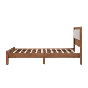 English Elm Twin XL Solid Rubberwood Bed with Upholstered Headboard and Reinforced Support Frame Twin XL Brown W504P486747