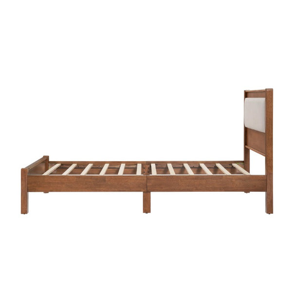 English Elm Twin XL Solid Rubberwood Bed with Upholstered Headboard and Reinforced Support Frame Twin XL Brown W504P486747
