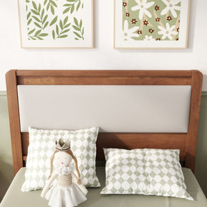 English Elm Twin XL Solid Rubberwood Bed with Upholstered Headboard and Reinforced Support Frame Twin XL Brown W504P486747