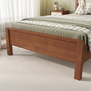 English Elm Twin XL Solid Rubberwood Bed with Upholstered Headboard and Reinforced Support Frame Twin XL Brown W504P486747