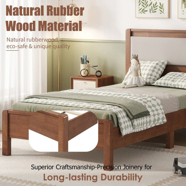 English Elm Twin XL Solid Rubberwood Bed with Upholstered Headboard and Reinforced Support Frame Twin XL Brown W504P486747