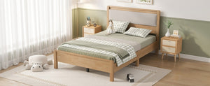 English Elm Twin XL Solid Rubberwood Bed with Upholstered Headboard and Reinforced Support Frame Full Natural W504P486751