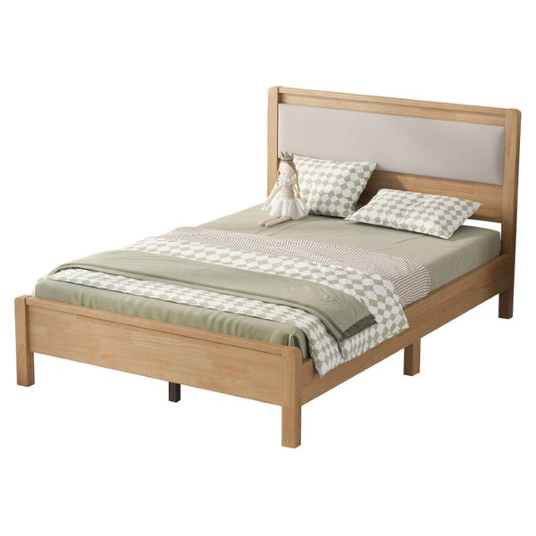 English Elm Twin XL Solid Rubberwood Bed with Upholstered Headboard and Reinforced Support Frame Full Natural W504P486751