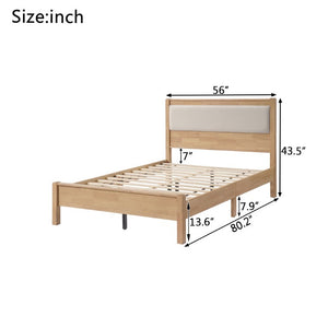 English Elm Twin XL Solid Rubberwood Bed with Upholstered Headboard and Reinforced Support Frame Full Natural W504P486751