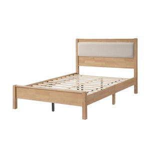 English Elm Twin XL Solid Rubberwood Bed with Upholstered Headboard and Reinforced Support Frame Full Natural W504P486751