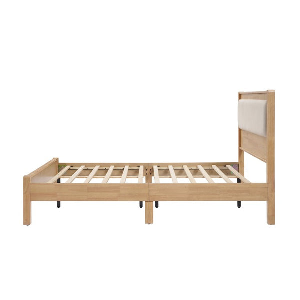 English Elm Twin XL Solid Rubberwood Bed with Upholstered Headboard and Reinforced Support Frame Full Natural W504P486751