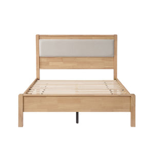 English Elm Twin XL Solid Rubberwood Bed with Upholstered Headboard and Reinforced Support Frame Full Natural W504P486751