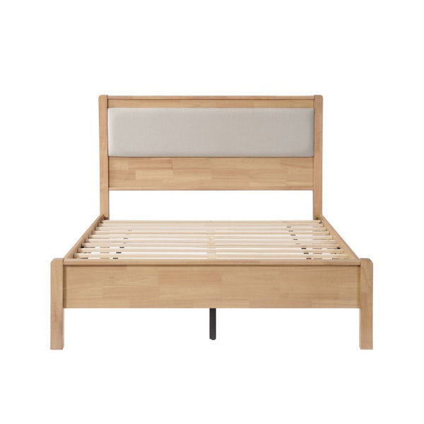 English Elm Twin XL Solid Rubberwood Bed with Upholstered Headboard and Reinforced Support Frame Full Natural W504P486751