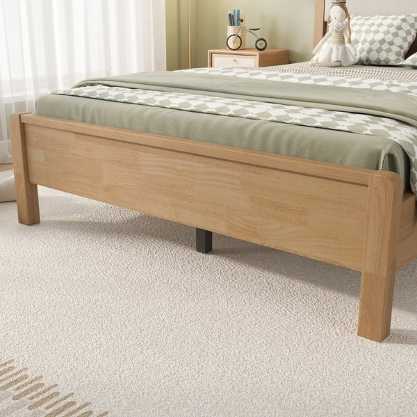 English Elm Twin XL Solid Rubberwood Bed with Upholstered Headboard and Reinforced Support Frame Full Natural W504P486751