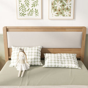 English Elm Twin XL Solid Rubberwood Bed with Upholstered Headboard and Reinforced Support Frame Full Natural W504P486751