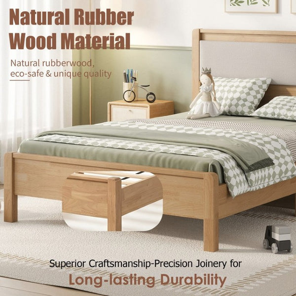 English Elm Twin XL Solid Rubberwood Bed with Upholstered Headboard and Reinforced Support Frame Full Natural W504P486751