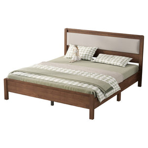 English Elm Queen Solid Rubberwood Platform Bed Upholstered Headboard 500 Lb Reinforced Frame Walnut 86.1 L x 62.3 W x 43.5 H W504P486757