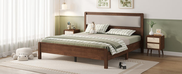 English Elm Queen Solid Rubberwood Platform Bed Upholstered Headboard 500 Lb Reinforced Frame Walnut 86.1 L x 62.3 W x 43.5 H W504P486757