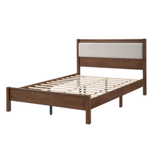 English Elm Queen Solid Rubberwood Platform Bed Upholstered Headboard 500 Lb Reinforced Frame Walnut 86.1 L x 62.3 W x 43.5 H W504P486757