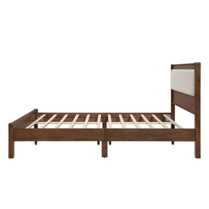 English Elm Queen Solid Rubberwood Platform Bed Upholstered Headboard 500 Lb Reinforced Frame Walnut 86.1 L x 62.3 W x 43.5 H W504P486757