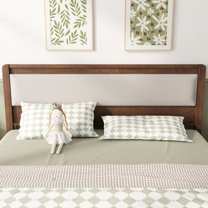 English Elm Queen Solid Rubberwood Platform Bed Upholstered Headboard 500 Lb Reinforced Frame Walnut 86.1 L x 62.3 W x 43.5 H W504P486757
