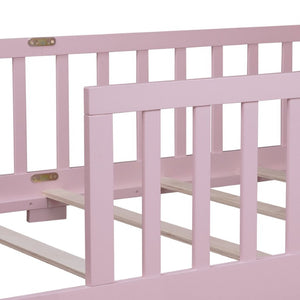 English Elm Twin Rubberwood Floor Bed with Full Perimeter Guardrails for Safe Toddler Sleep W504P494893