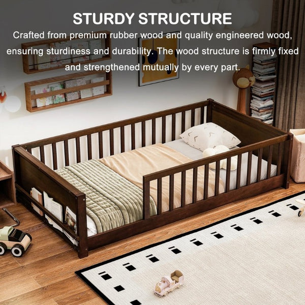 English Elm Queen Solid Rubberwood Platform Bed Upholstered Headboard 500 Lb Reinforced Frame Espresso 78.2 L x 41.5 W x 17.5 H W504P499700