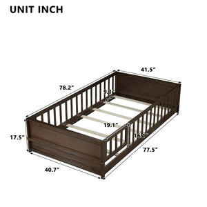 English Elm Twin Floor Bed for Kids with Rubberwood Frame Guardrail and Built-In Book Rack Espresso Twin With Door W504P499705