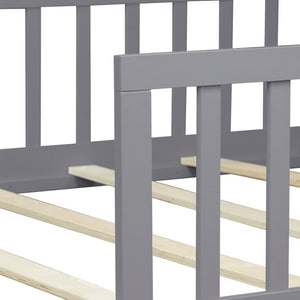 English Elm Twin Floor Bed for Kids with Rubberwood Frame Guardrail and Built-In Book Rack Grey Full Without Door W504P499732