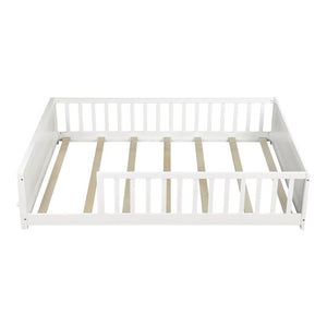 English Elm Twin Floor Bed for Kids with Rubberwood Frame Guardrail and Built-In Book Rack White Full Without Door W504P499734