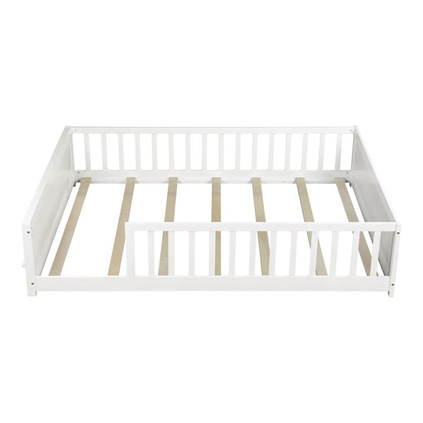English Elm Twin Floor Bed for Kids with Rubberwood Frame Guardrail and Built-In Book Rack White Full Without Door W504P499734