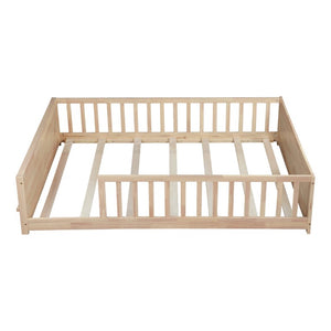English Elm Twin Floor Bed for Kids with Rubberwood Frame Guardrail and Built-In Book Rack Natural Full Without Door W504P499735