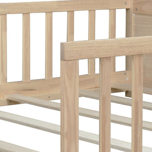English Elm Twin Floor Bed for Kids with Rubberwood Frame Guardrail and Built-In Book Rack Natural Full Without Door W504P499735