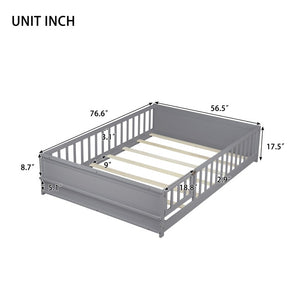 English Elm Twin Floor Bed for Kids with Rubberwood Frame Guardrail and Built-In Book Rack Grey Full With Door W504P499738