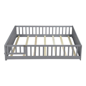 English Elm Twin Floor Bed for Kids with Rubberwood Frame Guardrail and Built-In Book Rack Grey Full With Door W504P499738
