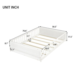 English Elm Twin Floor Bed for Kids with Rubberwood Frame Guardrail and Built-In Book Rack White Full With Door W504P499739