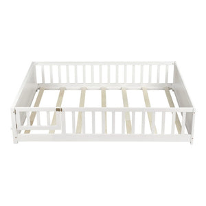English Elm Twin Floor Bed for Kids with Rubberwood Frame Guardrail and Built-In Book Rack White Full With Door W504P499739