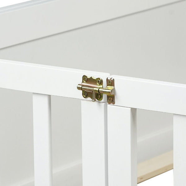 English Elm Twin Floor Bed for Kids with Rubberwood Frame Guardrail and Built-In Book Rack White Full With Door W504P499739