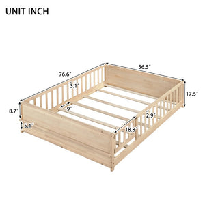 English Elm Twin Floor Bed for Kids with Rubberwood Frame Guardrail and Built-In Book Rack Natural Full With Door W504P499740