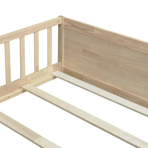 English Elm Twin Floor Bed for Kids with Rubberwood Frame Guardrail and Built-In Book Rack Natural Full With Door W504P499740