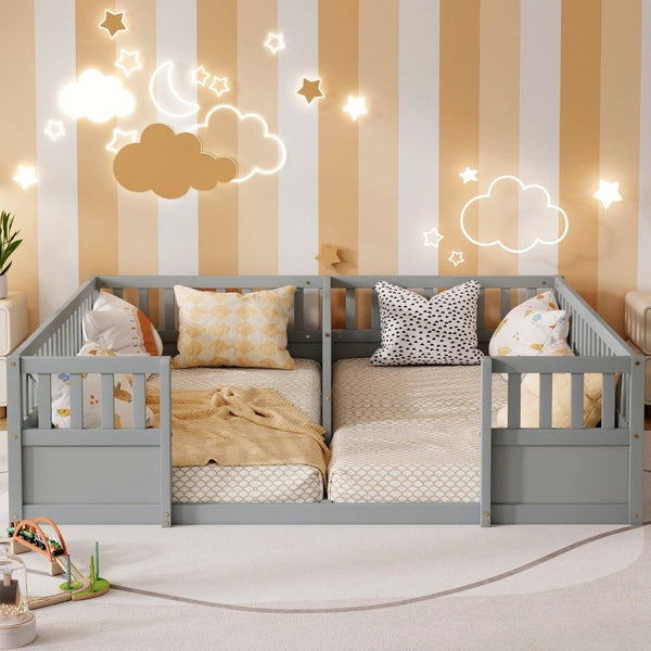 English Elm Twin Over Bunk Bed Solid Pine Frame with Slide LED Lights and Storage Staircase Grey 81.2 L x 77.8 W x 21.5 H W504P515815